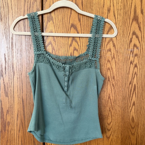 Anthropologie Tops - Anthropologie Sage Green Crochet Tank Top